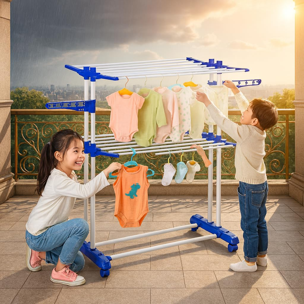 PARASNATH Prime Steel Mini Poll Clothes Drying Stand with Breaking Wheel System- Made in India - PARASNATH