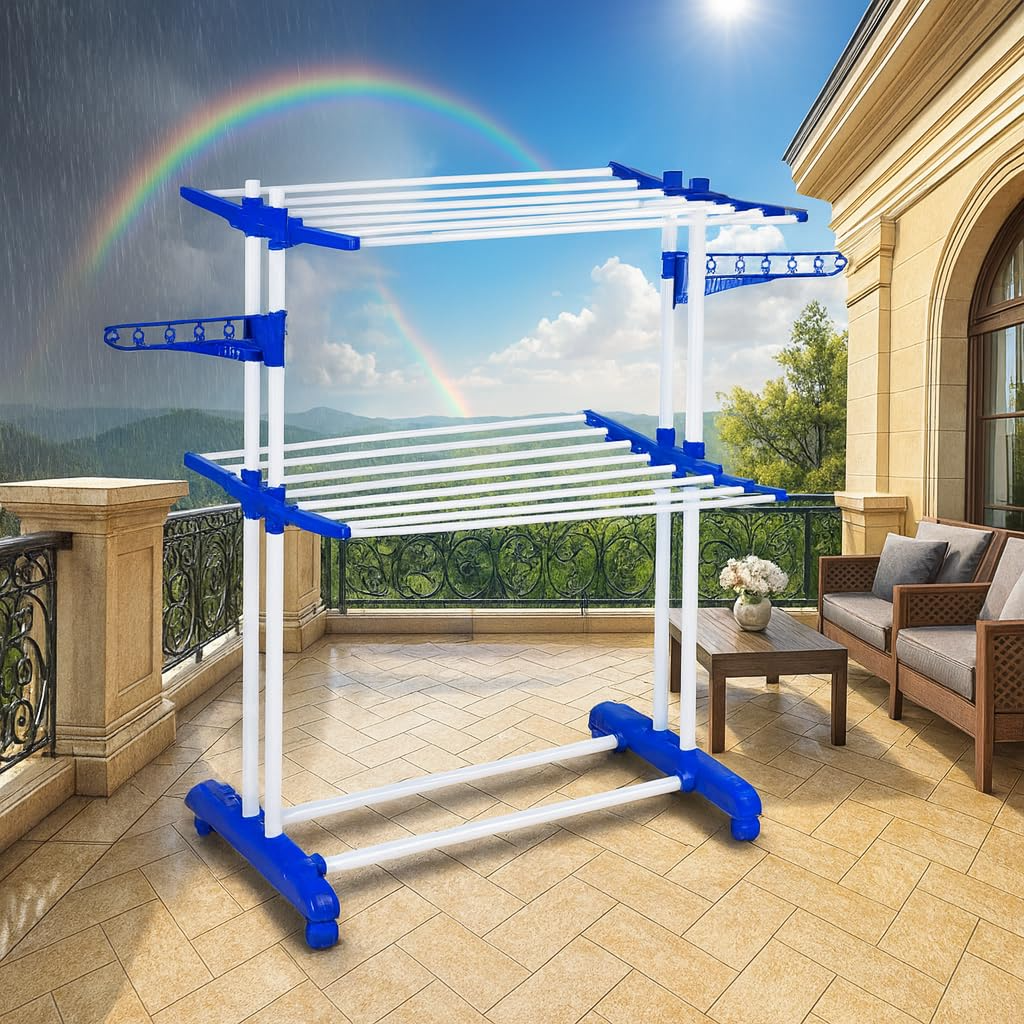 PARASNATH Prime Steel Mini Poll Clothes Drying Stand with Breaking Wheel System- Made in India - PARASNATH