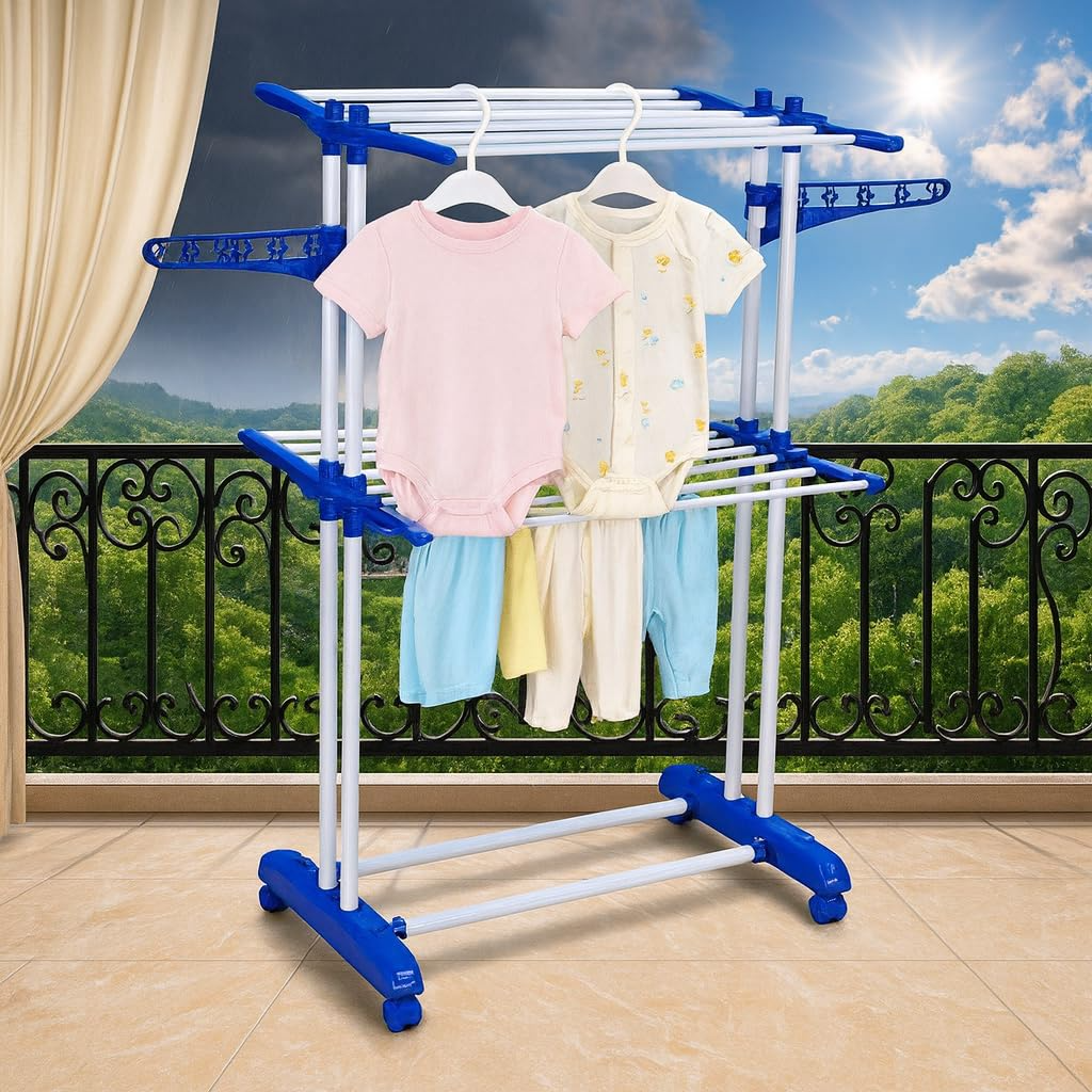 PARASNATH Prime Steel Mini Poll Clothes Drying Stand with Breaking Wheel System- Made in India - PARASNATH