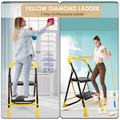 Parasnath 2 Step Yellow Diamond Mild Steel Foldable Ladder for Home - Wide Anti Skid Plastic Step Ladder for Extra Gripping 2.3 FT Ladder - Made in India - PARASNATH