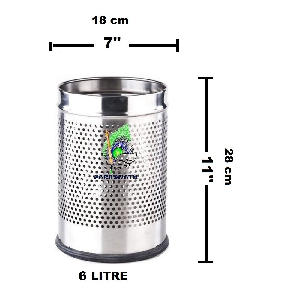 Parasnath Stainless Steel Plain Open Dustbin, 6L - 7 X 11 Inch - PARASNATH