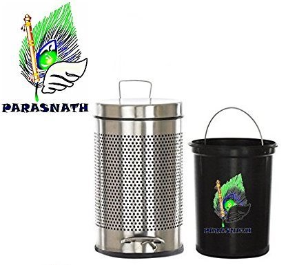 Parasnath Stainless Steel Round Perforated Pedal Dustbin With Plastic Bucket (8''X13''- 7 Liter) - PARASNATH