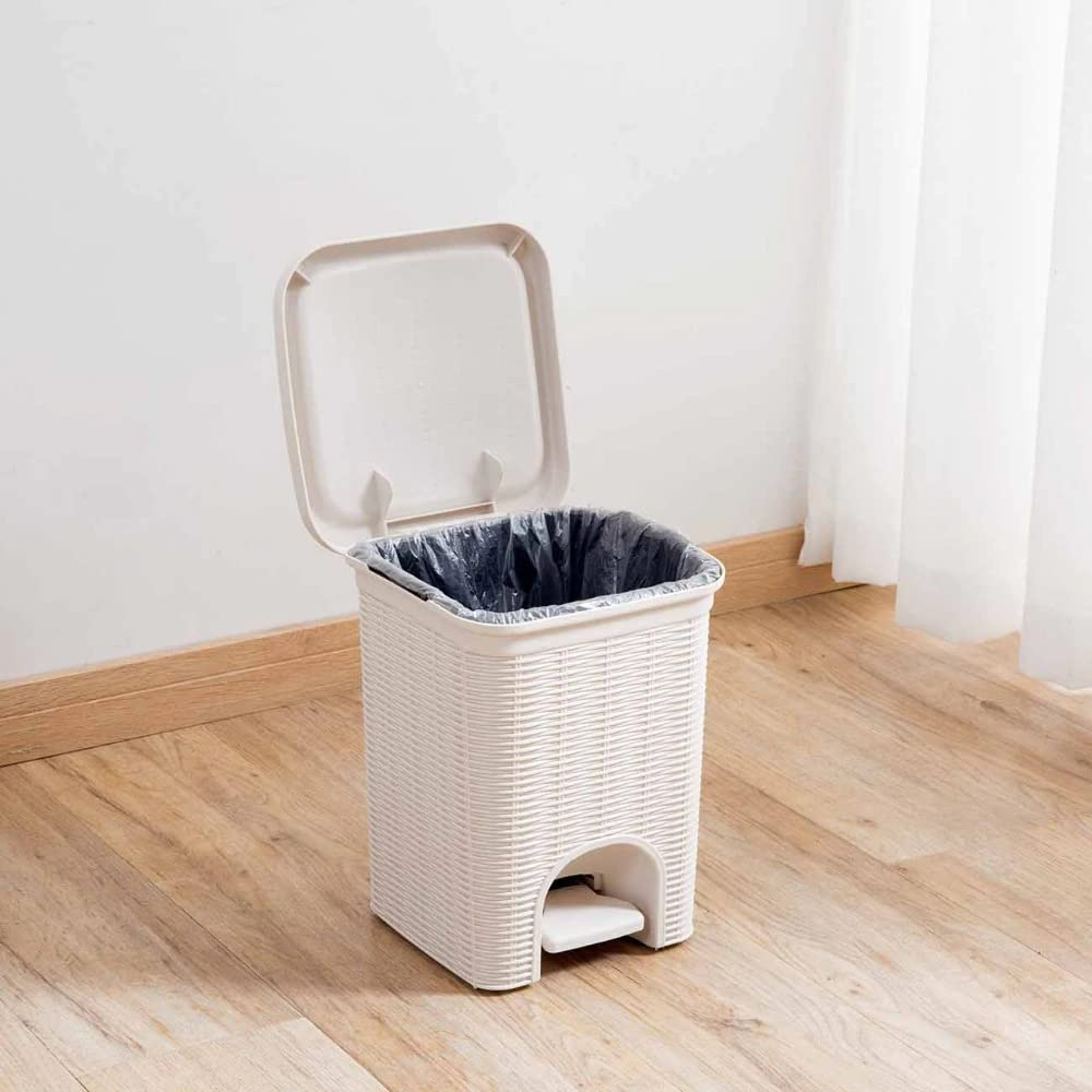 PARASNATH Rattan Design (Off-White Colour) Pedal Dustbin 11Litre Modern Light-weight Dustbin for Home and Office Off White Colour - Made In India - Size 10 inchX10 inchX13 inch - PARASNATH