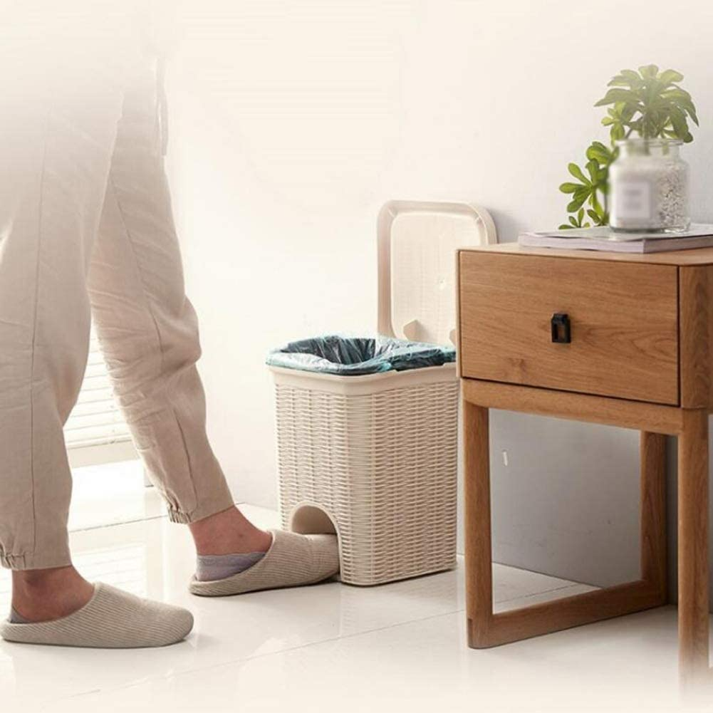PARASNATH Rattan Design (Off-White Colour) Pedal Dustbin 11Litre Modern Light-weight Dustbin for Home and Office Off White Colour - Made In India - Size 10 inchX10 inchX13 inch - PARASNATH