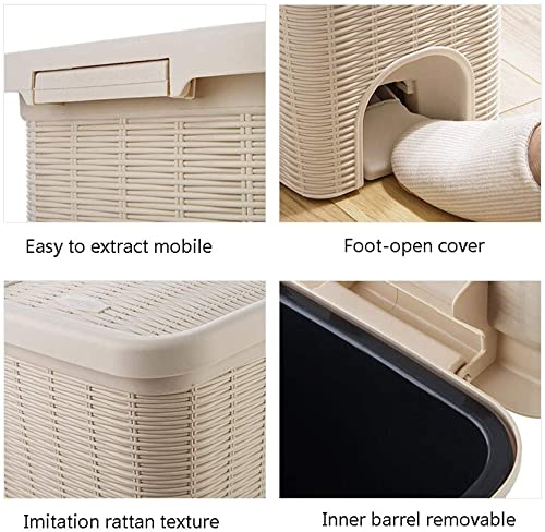 PARASNATH Rattan Design (Off-White Colour) Pedal Dustbin 11Litre Modern Light-weight Dustbin for Home and Office Off White Colour - Made In India - Size 10 inchX10 inchX13 inch - PARASNATH