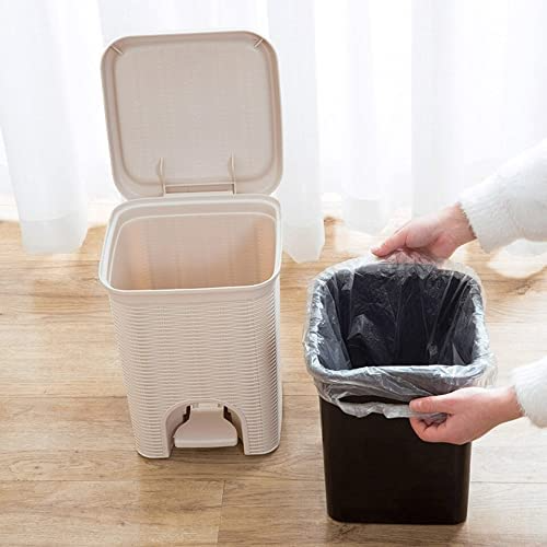 PARASNATH Rattan Design (Off-White Colour) Pedal Dustbin 11Litre Modern Light-weight Dustbin for Home and Office Off White Colour - Made In India - Size 10 inchX10 inchX13 inch - PARASNATH