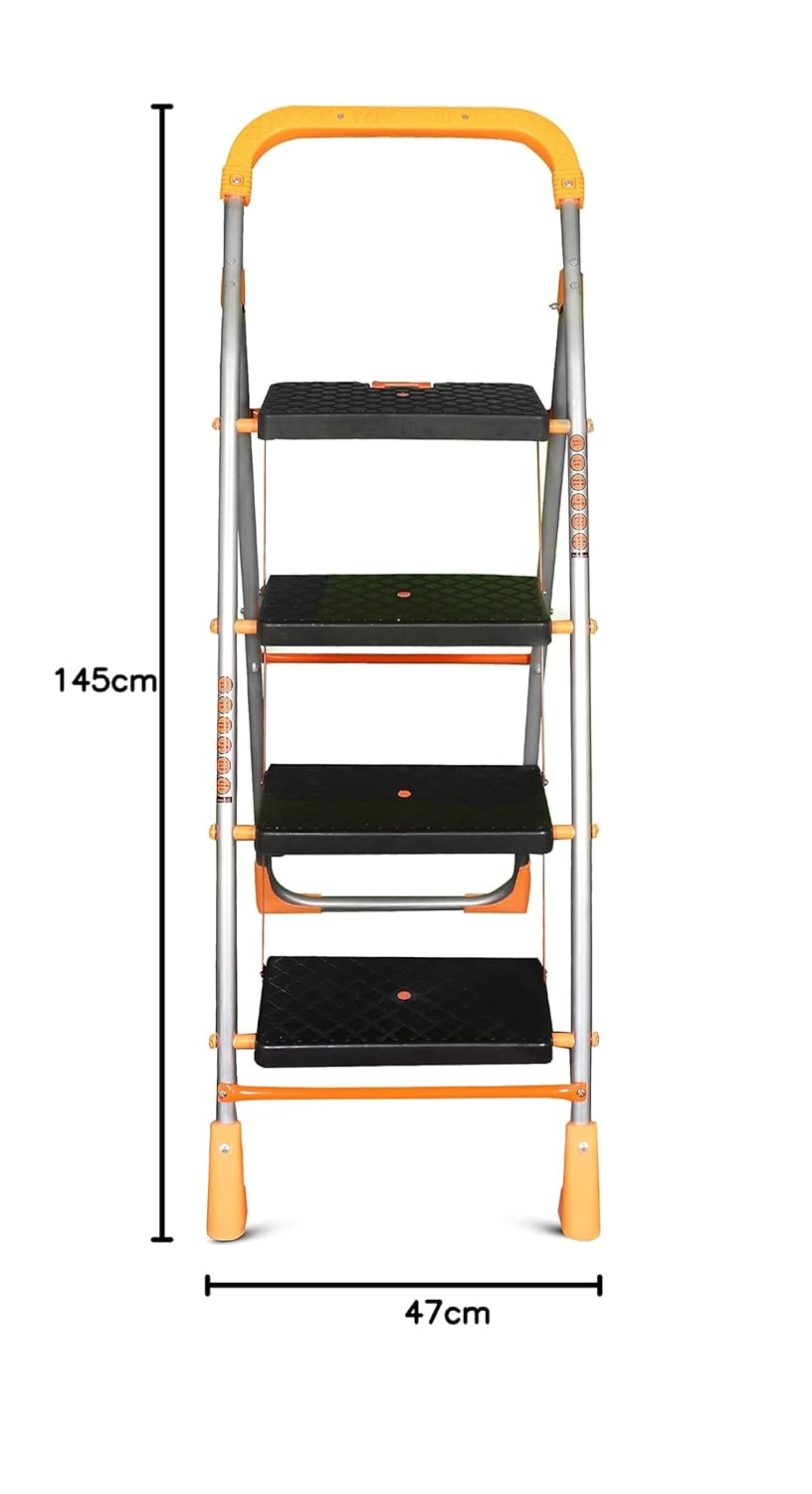 Parasnath 4 Step Orange Diamond Folding Ladder with Wide Steps 4 Steps 4.2 FT Ladder - Made in India - PARASNATH