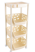 PARASNATH SKEP 3+1 Layer Fruit & Vegetable Basket Trolley Included 1 Dish Box Tray (Ivory Colour) for Home and Kitchen Fruit Basket Storage Rack Organizer Holders kitchen trolley - Made In India - PARASNATH