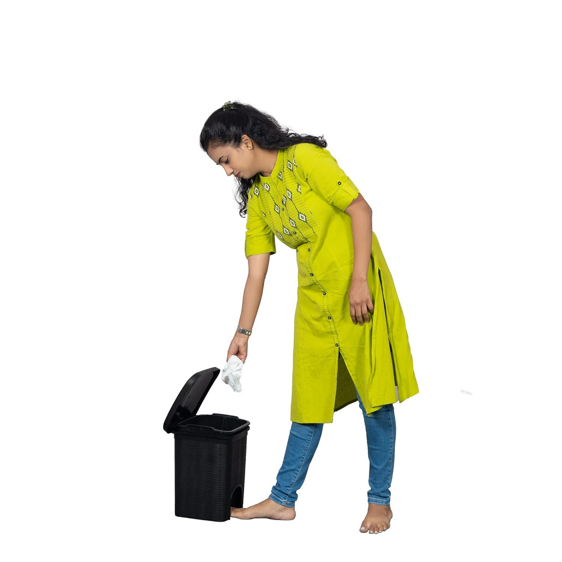 PARASNATH Rattan Design (Black Colour) Pedal Dustbin 11Litre Modern Light-weight Dustbin for Home and Office Black Colour - Made In India - Size 10 inchX10 inchX13 inch - PARASNATH