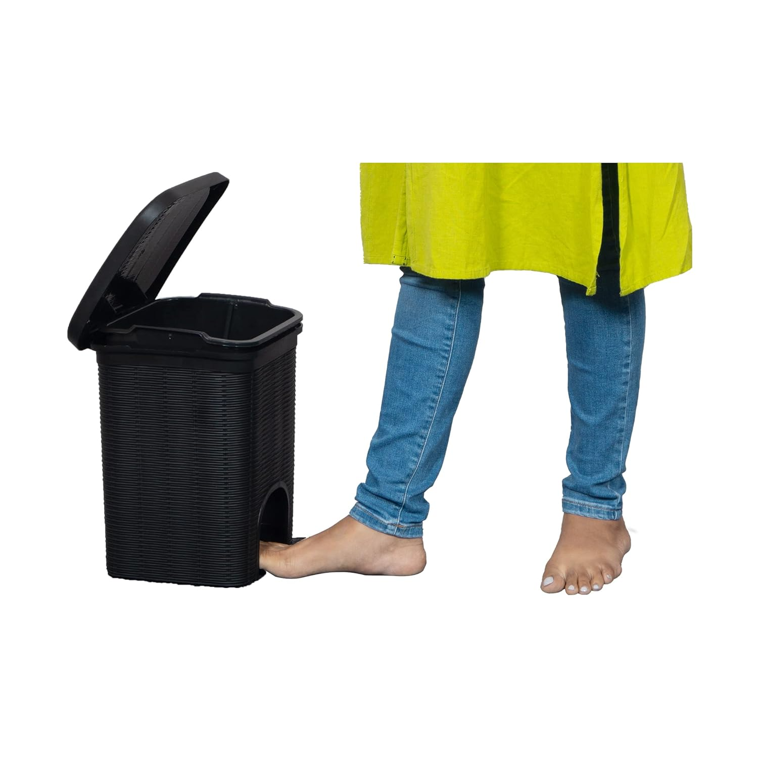 PARASNATH Rattan Design (Black Colour) Pedal Dustbin 11Litre Modern Light-weight Dustbin for Home and Office Black Colour - Made In India - Size 10 inchX10 inchX13 inch - PARASNATH