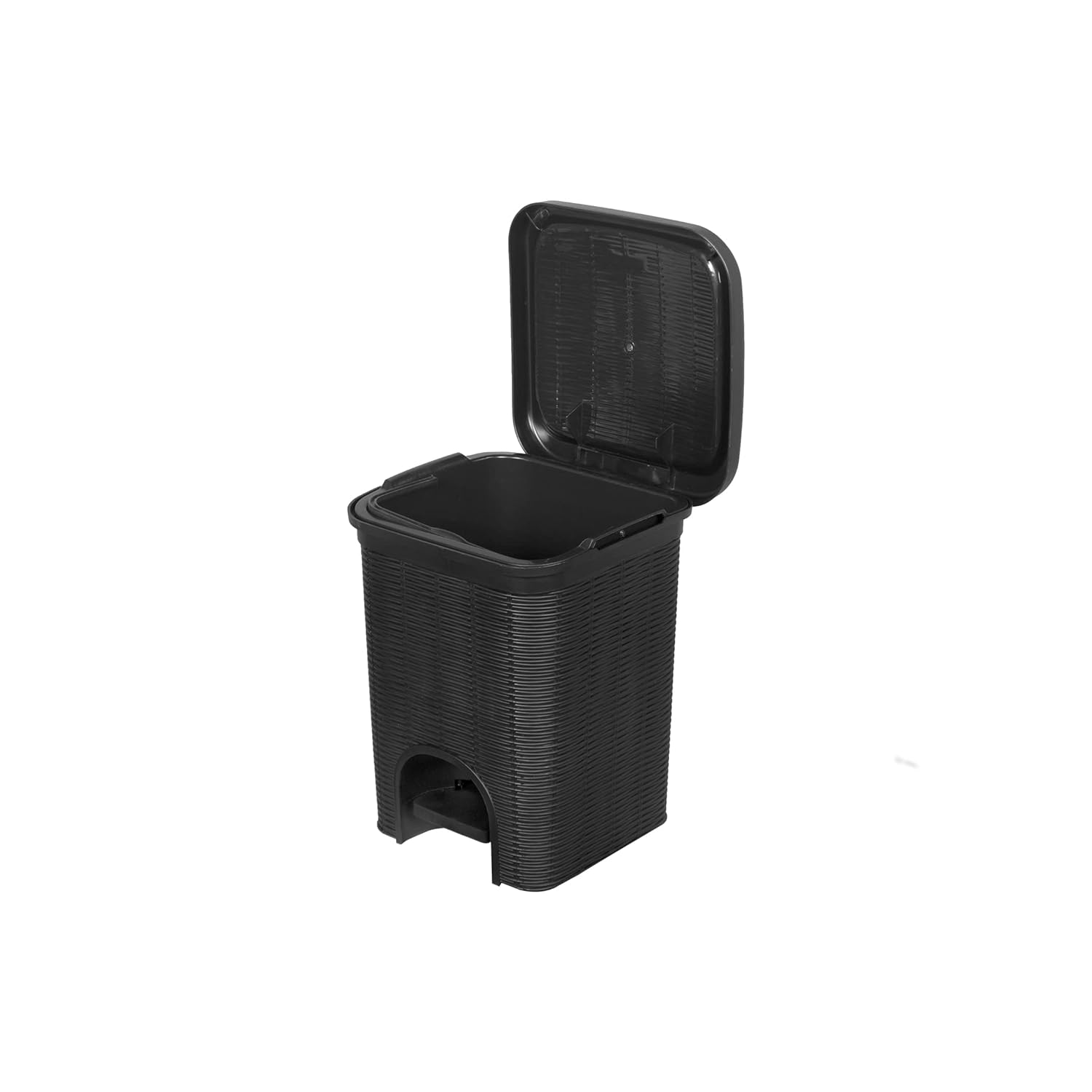 PARASNATH Rattan Design (Black Colour) Pedal Dustbin 11Litre Modern Light-weight Dustbin for Home and Office Black Colour - Made In India - Size 10 inchX10 inchX13 inch - PARASNATH