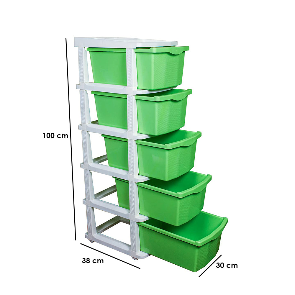 PARASNATH Boxo 5 Layer (Green) Multi-Purpose Modular Drawer Storage System for Home and Office with Trolley Wheels and Anti-Slip Shoes - PARASNATH