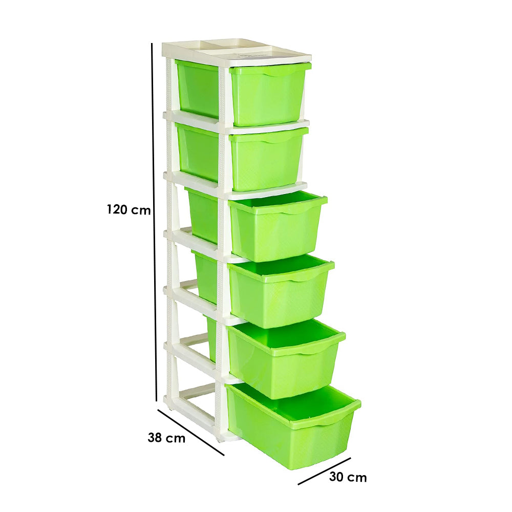 PARASNATH Boxo 6 Layer (Green) Multi-Purpose Modular Drawer Storage System for Home and Office with Trolley Wheels and Anti-Slip Shoes - PARASNATH
