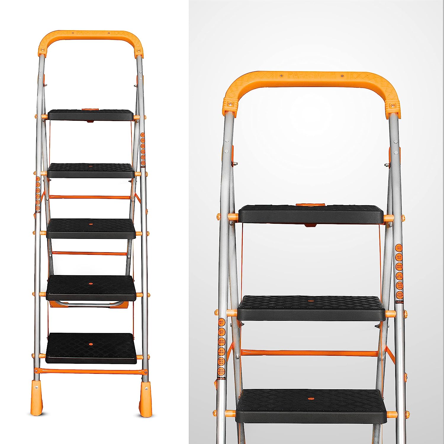 Parasnath Orange Diamond Folding Ladder with Wide Steps 5 Steps 5.1 FT Ladder - Made in India - PARASNATH