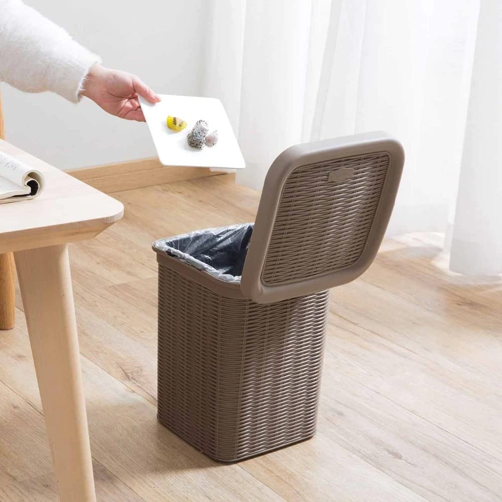 PARASNATH Rattan Design (Brown Colour) Pedal Dustbin 11Litre Modern Light-weight Dustbin for Home and Office Brown Colour - Made In India - Size 10 inchX10 inchX13 inch - PARASNATH