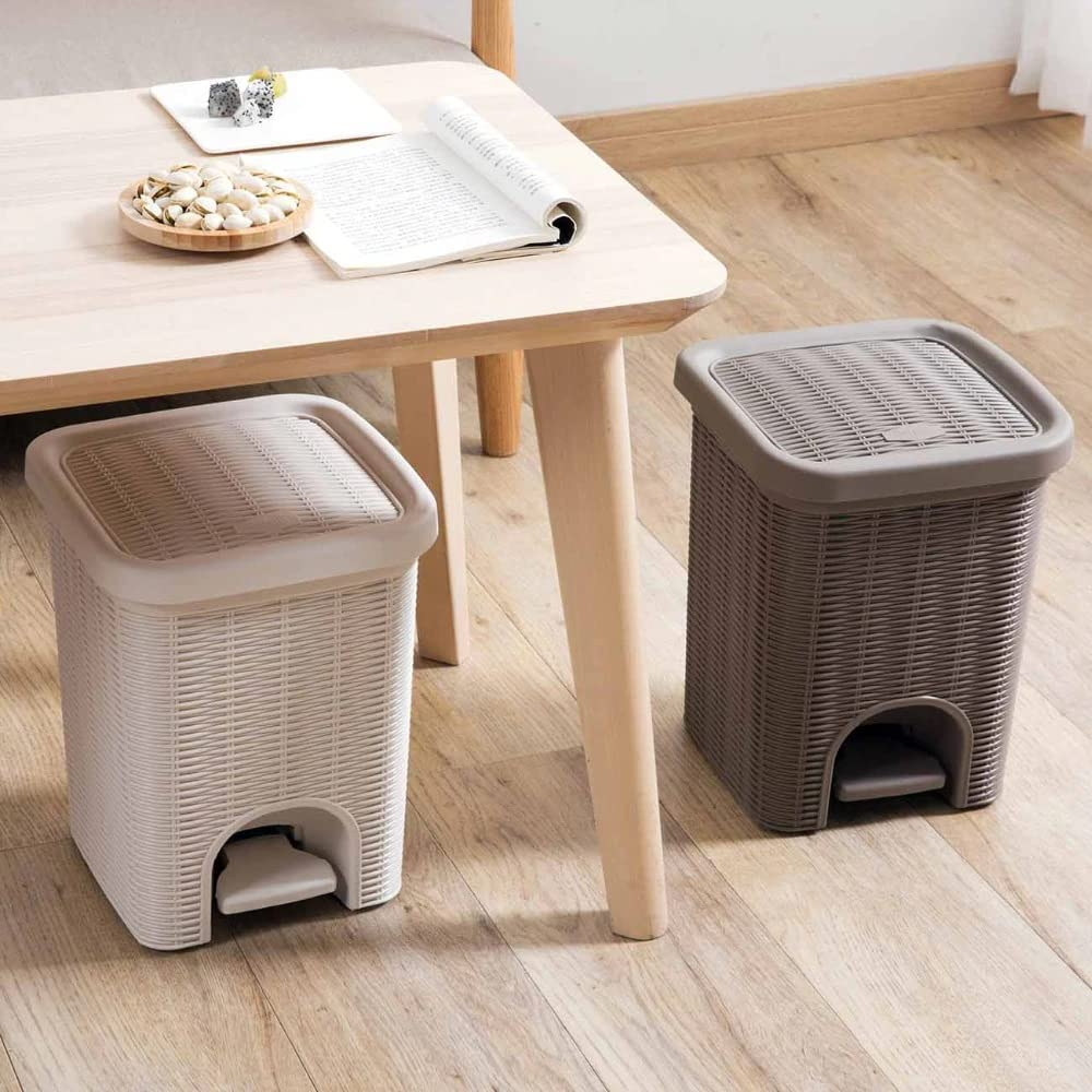PARASNATH Rattan Design (Brown Colour) Pedal Dustbin 11Litre Modern Light-weight Dustbin for Home and Office Brown Colour - Made In India - Size 10 inchX10 inchX13 inch - PARASNATH