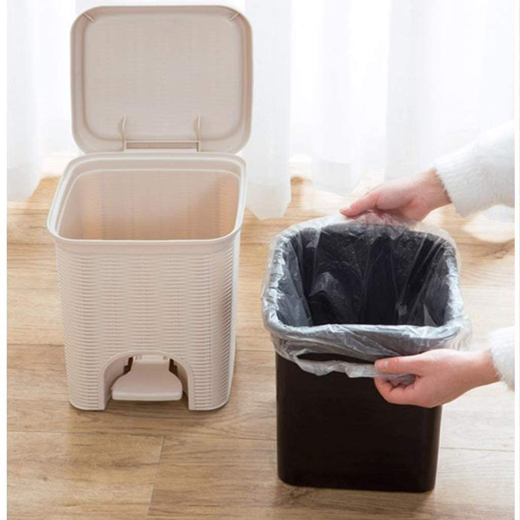 PARASNATH Rattan Design (Off-White Colour) Pedal Dustbin 7Litre Modern Light-weight Dustbin for Home and Office Off White Colour - Made In India - Small Size 8inch X 8inch X 11 inch - PARASNATH