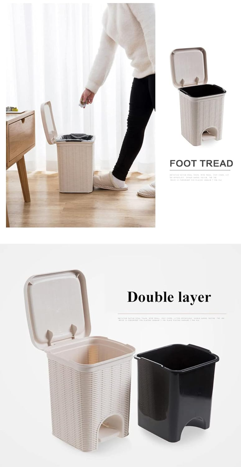 PARASNATH Rattan Design (Off-White Colour) Pedal Dustbin 7Litre Modern Light-weight Dustbin for Home and Office Off White Colour - Made In India - Small Size 8inch X 8inch X 11 inch - PARASNATH
