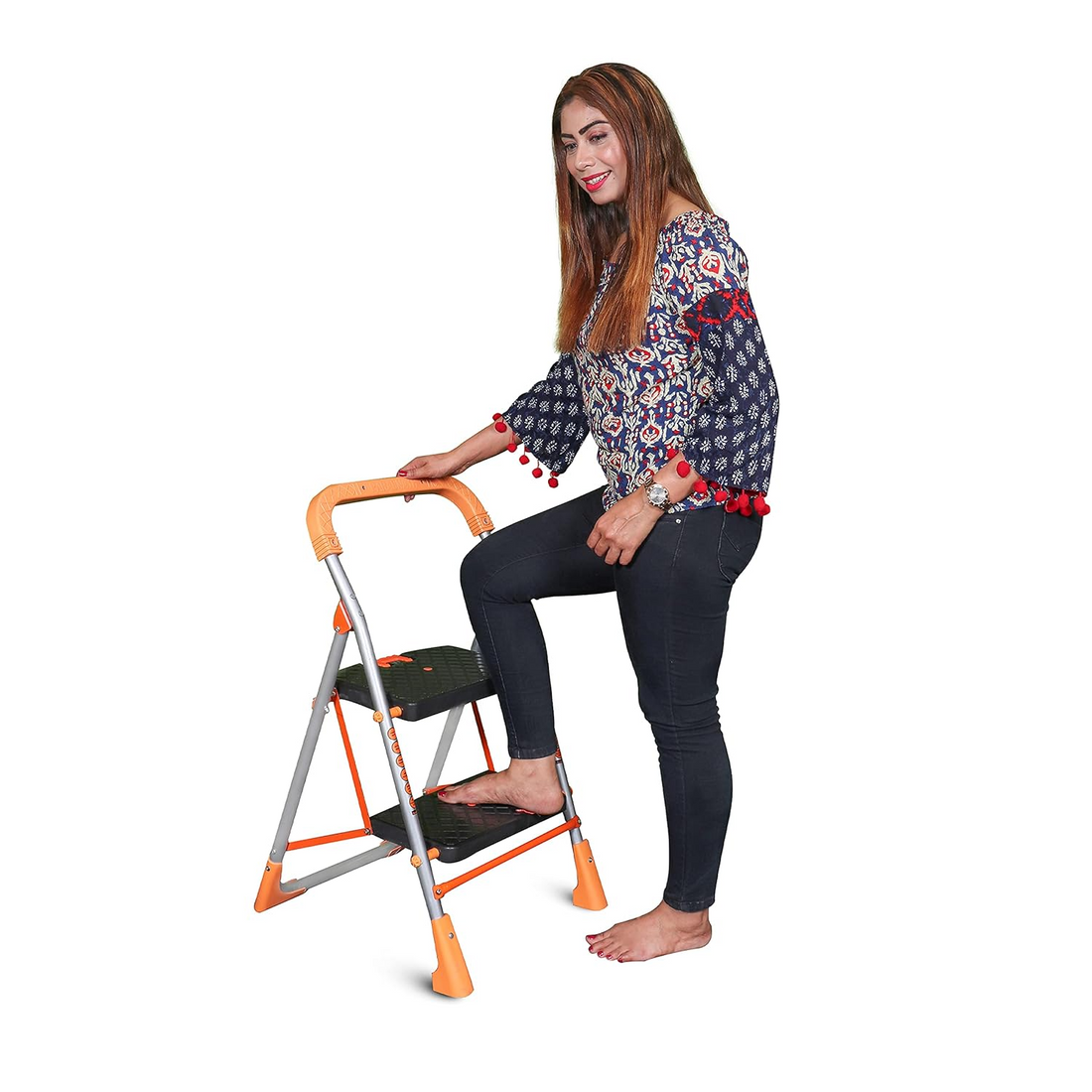 Parasnath Orange Diamond Folding Alloy Steel Ladder with Wide Steps 2 Steps 2.7 FT Ladder (Made in India) - PARASNATH