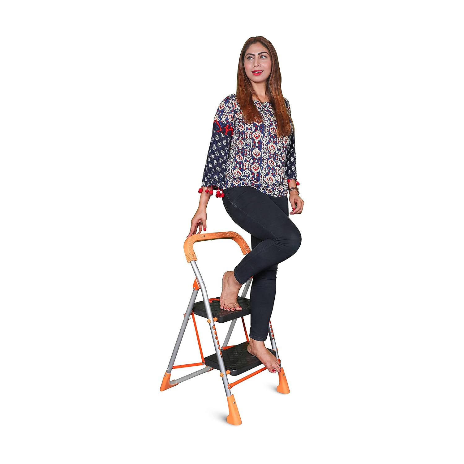 Parasnath Orange Diamond Folding Alloy Steel Ladder with Wide Steps 2 Steps 2.7 FT Ladder (Made in India) - PARASNATH