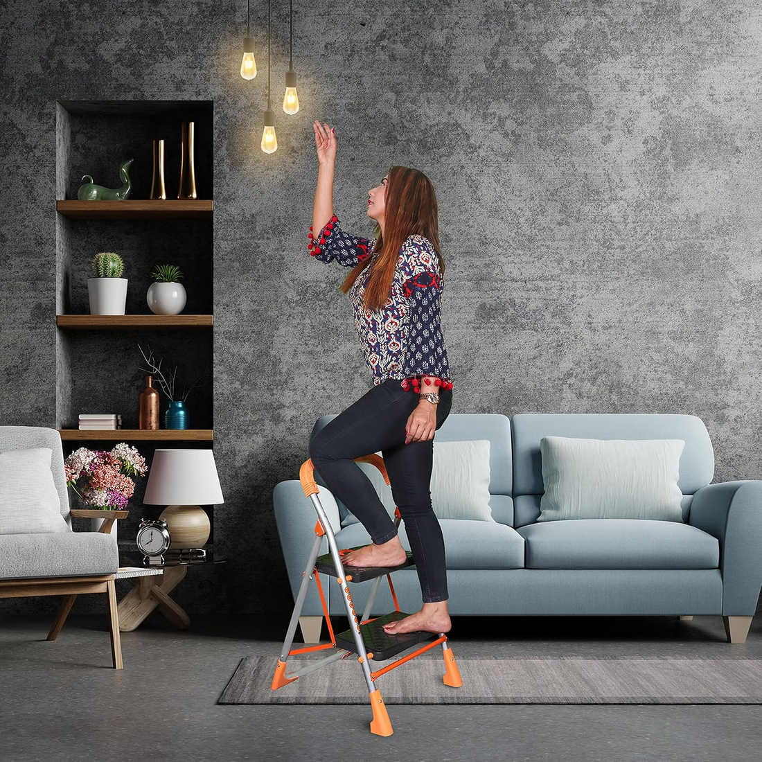 Parasnath Orange Diamond Folding Alloy Steel Ladder with Wide Steps 2 Steps 2.7 FT Ladder (Made in India) - PARASNATH