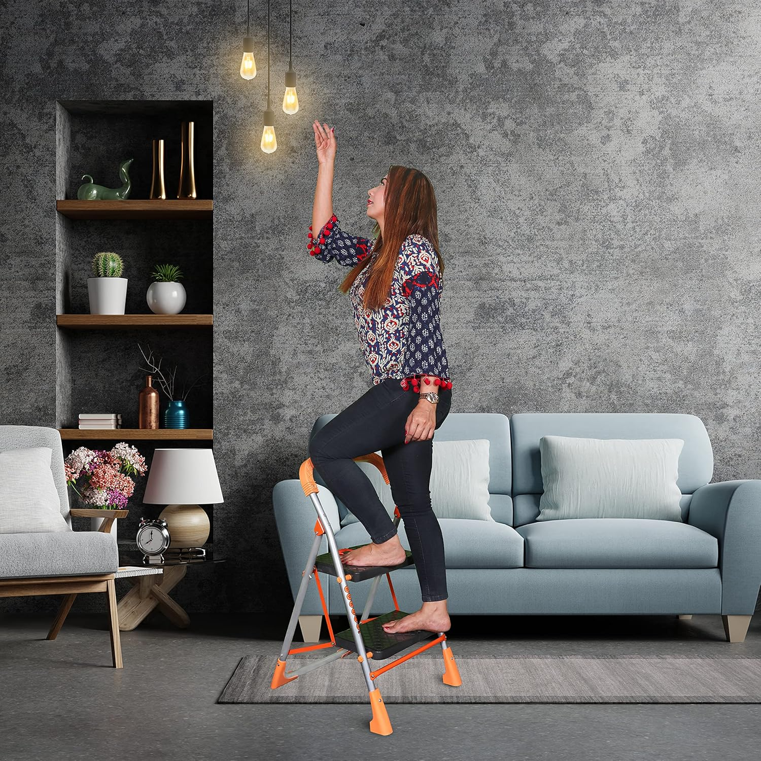 Parasnath Orange Diamond Folding Alloy Steel Ladder with Wide Steps 2 Steps 2.7 FT Ladder (Made in India) - PARASNATH