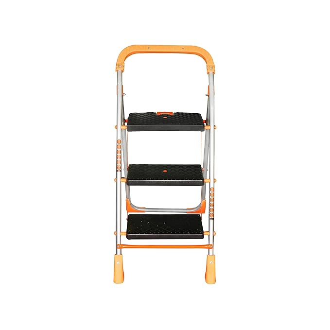 Parasnath 3 Step Orange Diamond Folding Ladder with Wide Steps 3 Steps 3.1 FT Ladder - Made in India - PARASNATH