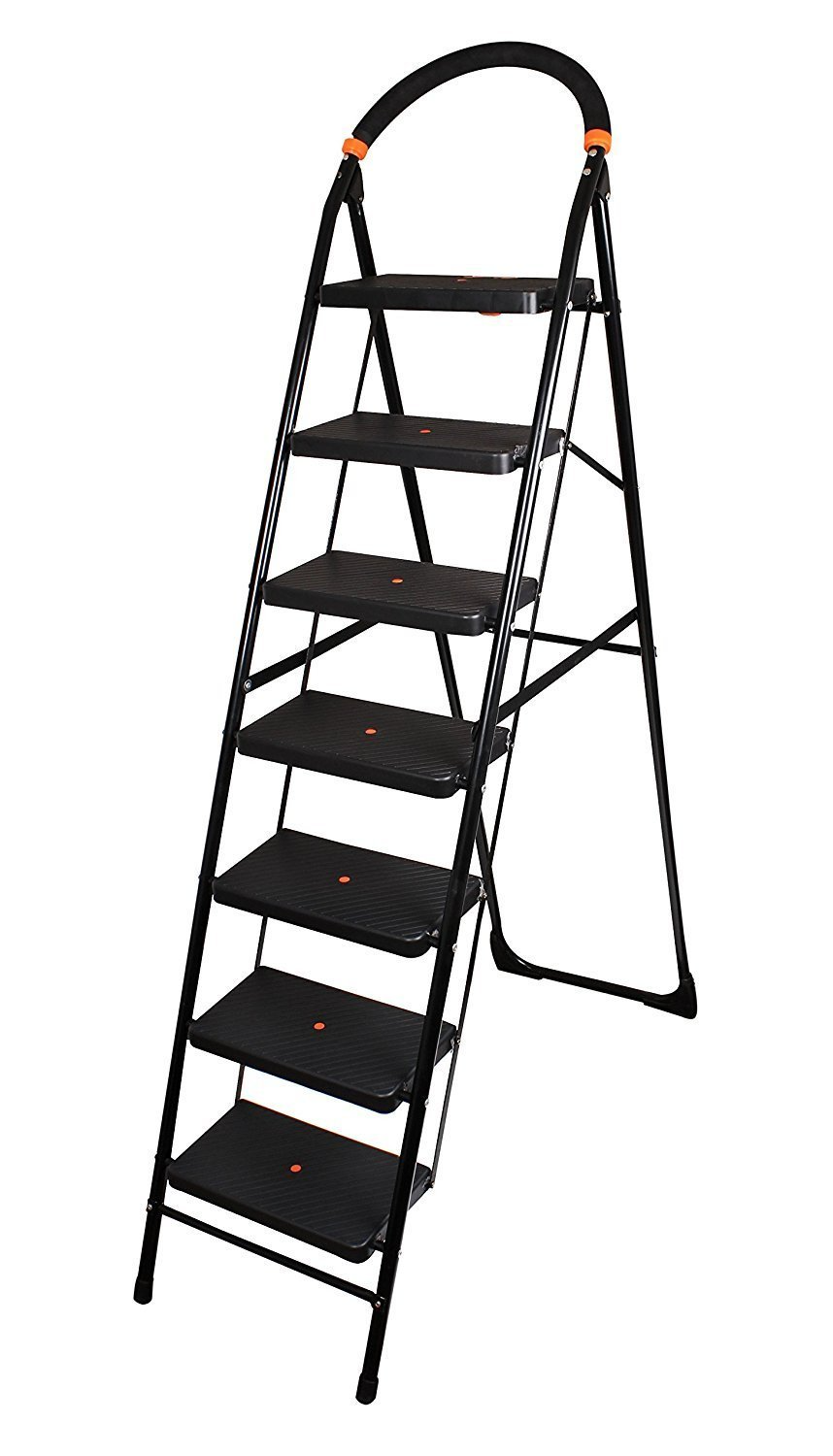 Parasnath 7-Step Black Diamond Folding Ladder with wide anti-slip steps, sturdy steel