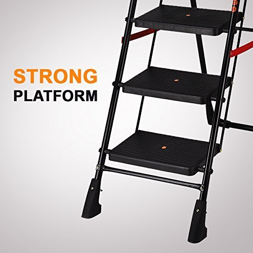 Parasnath 7-Step Black Diamond Folding Ladder with wide anti-slip steps, sturdy steel
