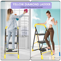 Parasnath 3 Step Yellow Diamond Mild Steel Foldable Ladder for Home - Wide Anti Skid Plastic Step Ladder for Extra Gripping (Yellow & Black Colour) 3.3 FT Ladder - Made in India - PARASNATH
