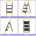 Parasnath 3 Step Yellow Diamond Mild Steel Foldable Ladder for Home - Wide Anti Skid Plastic Step Ladder for Extra Gripping (Yellow & Black Colour) 3.3 FT Ladder - Made in India - PARASNATH