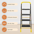 Parasnath 4 Step Yellow Diamond Mild Steel Foldable Ladder for Home - Wide Anti Skid Plastic Step Ladder for Extra Gripping 4.2 FT Ladder - Made in India - PARASNATH