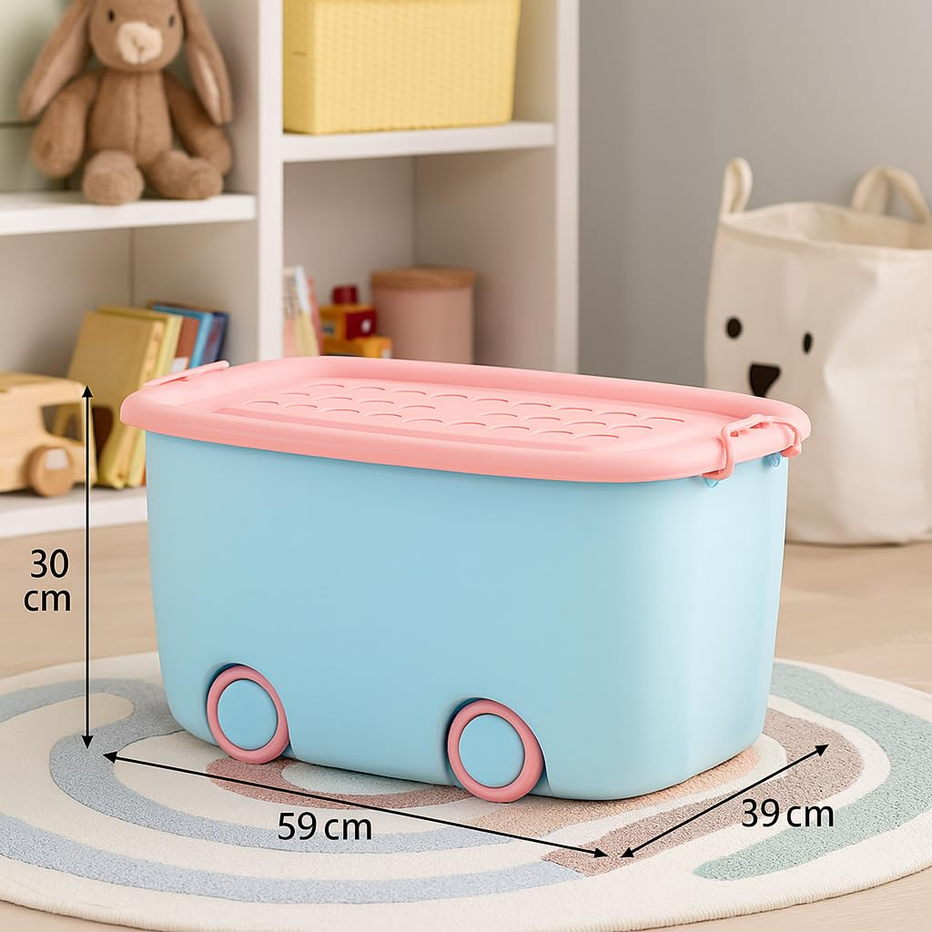 PARASNATH Rolling Storage Container Box (BluePink Colour)- 45 Litre Super Large With Wheels Size (59X39X30 cm) - PARASNATH