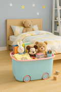 PARASNATH Rolling Storage Container Box (BluePink Colour)- 45 Litre Super Large With Wheels Size (59X39X30 cm) - PARASNATH