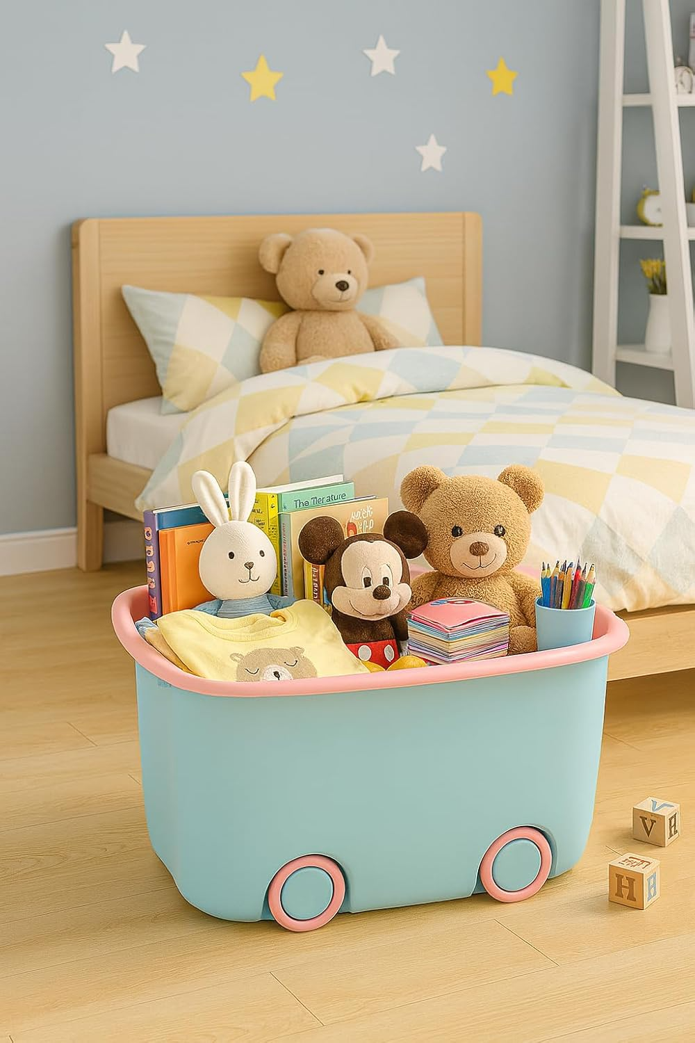 PARASNATH Rolling Storage Container Box (BluePink Colour)- 45 Litre Super Large With Wheels Size (59X39X30 cm) - PARASNATH
