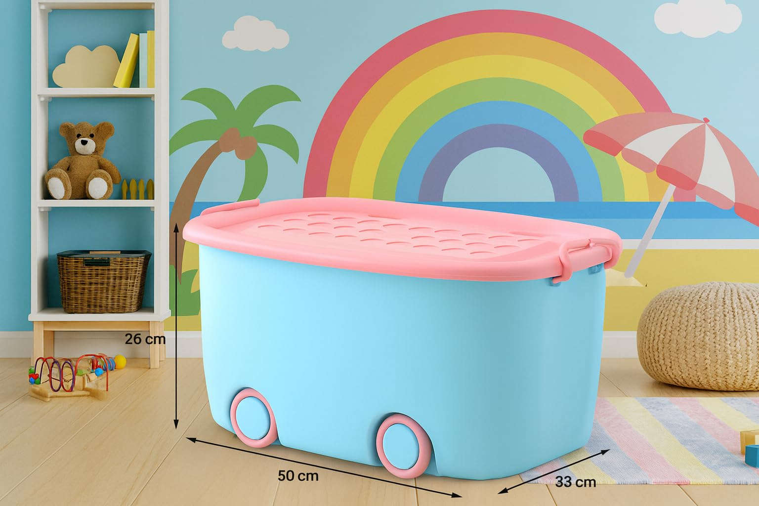 PARASNATH Rolling Storage Container Box (BluePink Colour)- 25 Litre Large With Wheels Size (50X33X26 cm) - PARASNATH