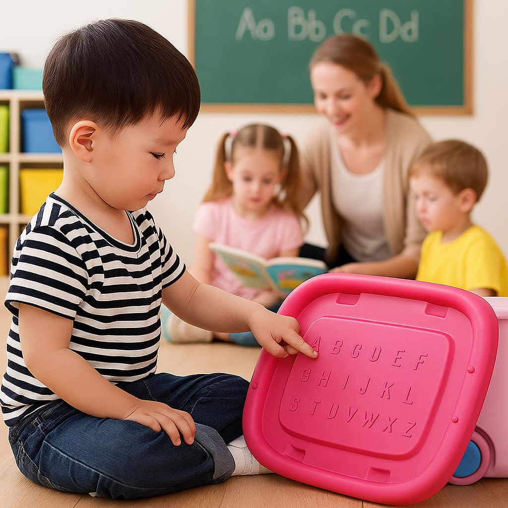 PARASNATH Rolling Storage Container Box (BluePink Colour)- 25 Litre Large With Wheels Size (50X33X26 cm) - PARASNATH