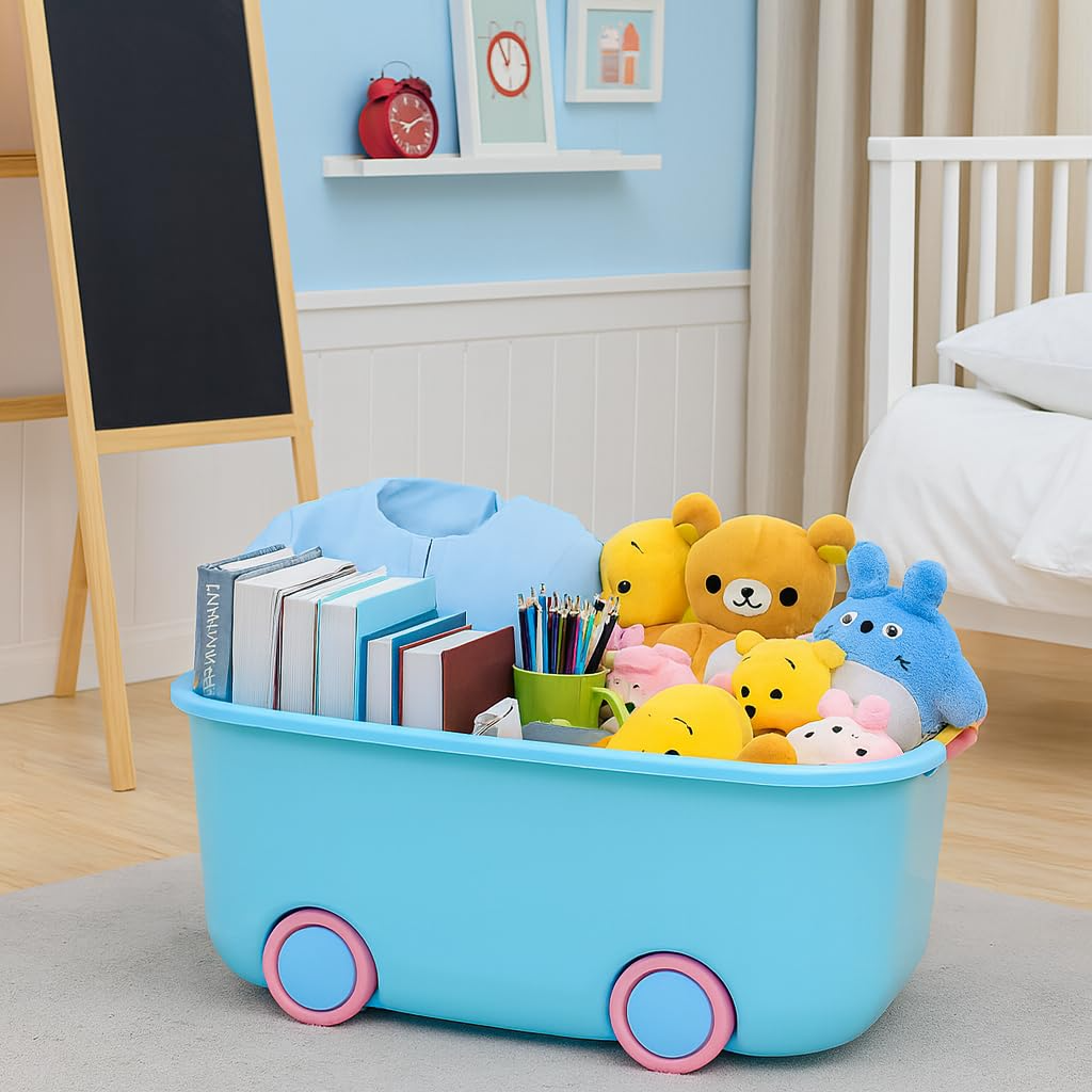 PARASNATH Rolling Storage Container Box (BluePink Colour)- 25 Litre Large With Wheels Size (50X33X26 cm) - PARASNATH