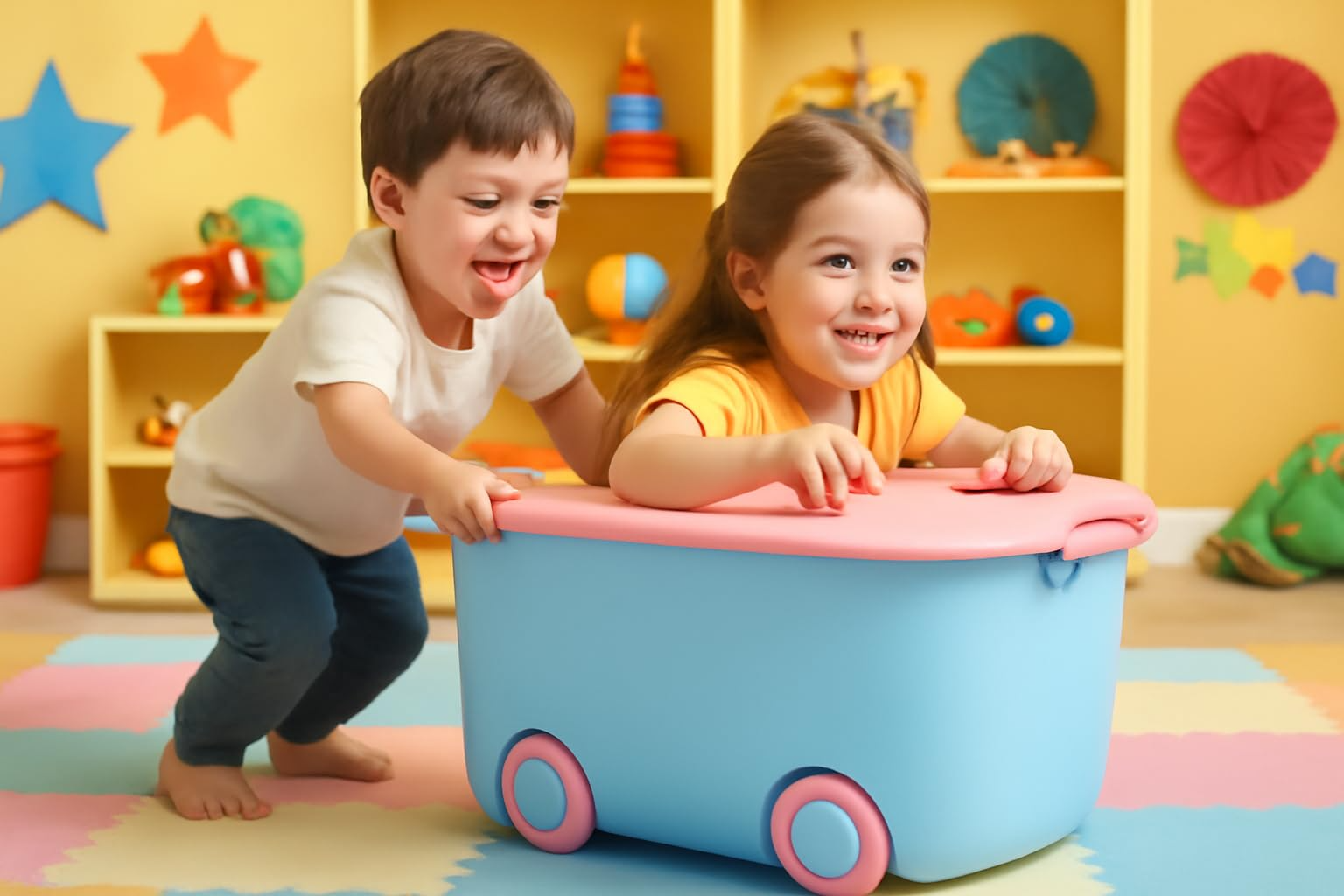 PARASNATH Rolling Storage Container Box (BluePink Colour)- 25 Litre Large With Wheels Size (50X33X26 cm) - PARASNATH