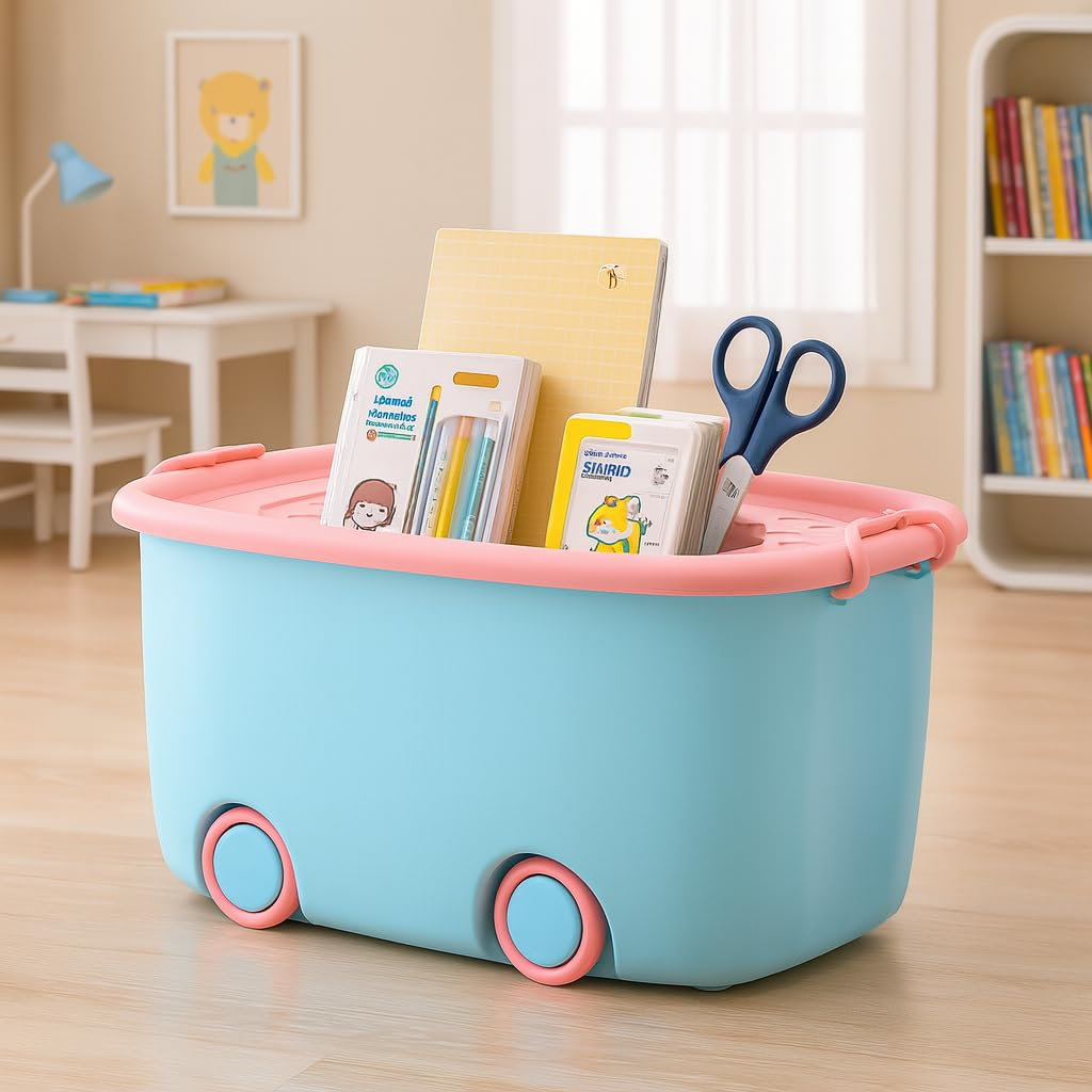 PARASNATH Rolling Storage Container Box (BluePink Colour)- 25 Litre Large With Wheels Size (50X33X26 cm) - PARASNATH