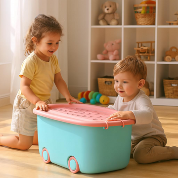 PARASNATH Rolling Storage Container Box (BluePink Colour)- 25 Litre Large With Wheels Size (50X33X26 cm) - PARASNATH