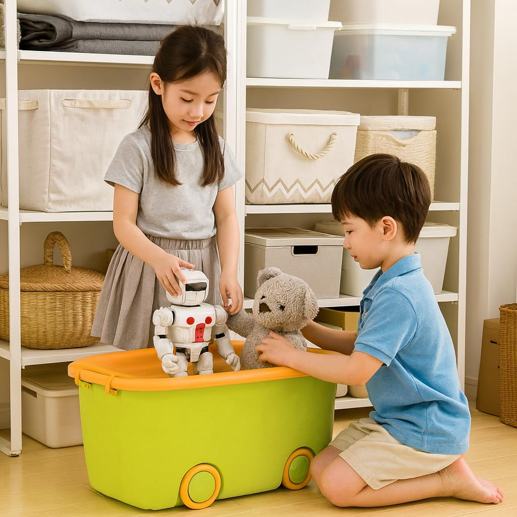 PARASNATH Rolling Storage Container Box (GreenYellow Colour)- 25 Litre Large With Wheels Size (50X33X26 cm) - PARASNATH