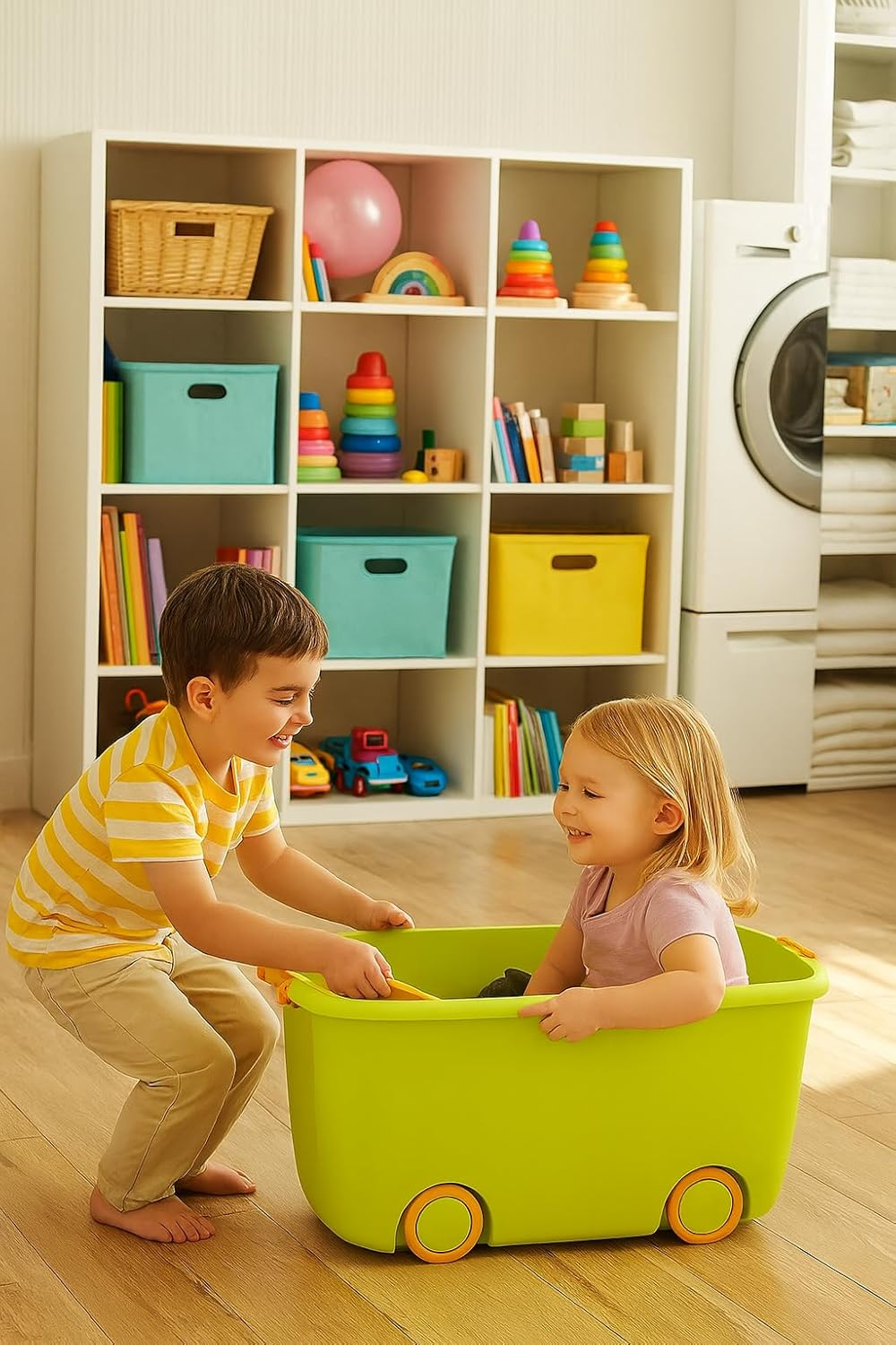 PARASNATH Rolling Storage Container Box (GreenYellow Colour)- 25 Litre Large With Wheels Size (50X33X26 cm) - PARASNATH