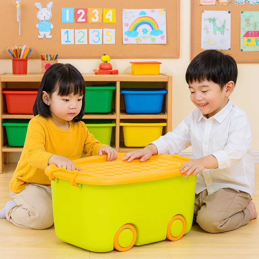 PARASNATH Rolling Storage Container Box (GreenYellow Colour)- 25 Litre Large With Wheels Size (50X33X26 cm) - PARASNATH