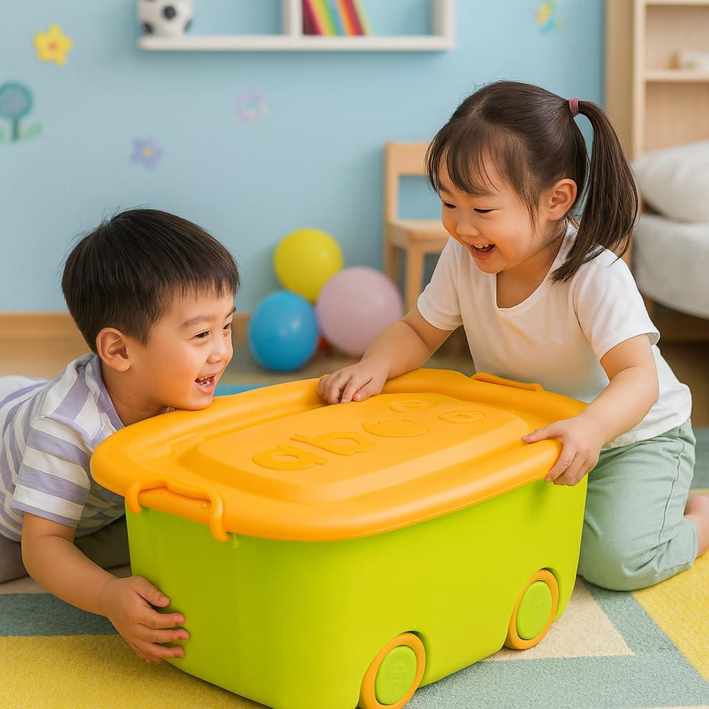PARASNATH Rolling Storage Container Box (GreenYellow Colour)- 25 Litre Large With Wheels Size (50X33X26 cm) - PARASNATH