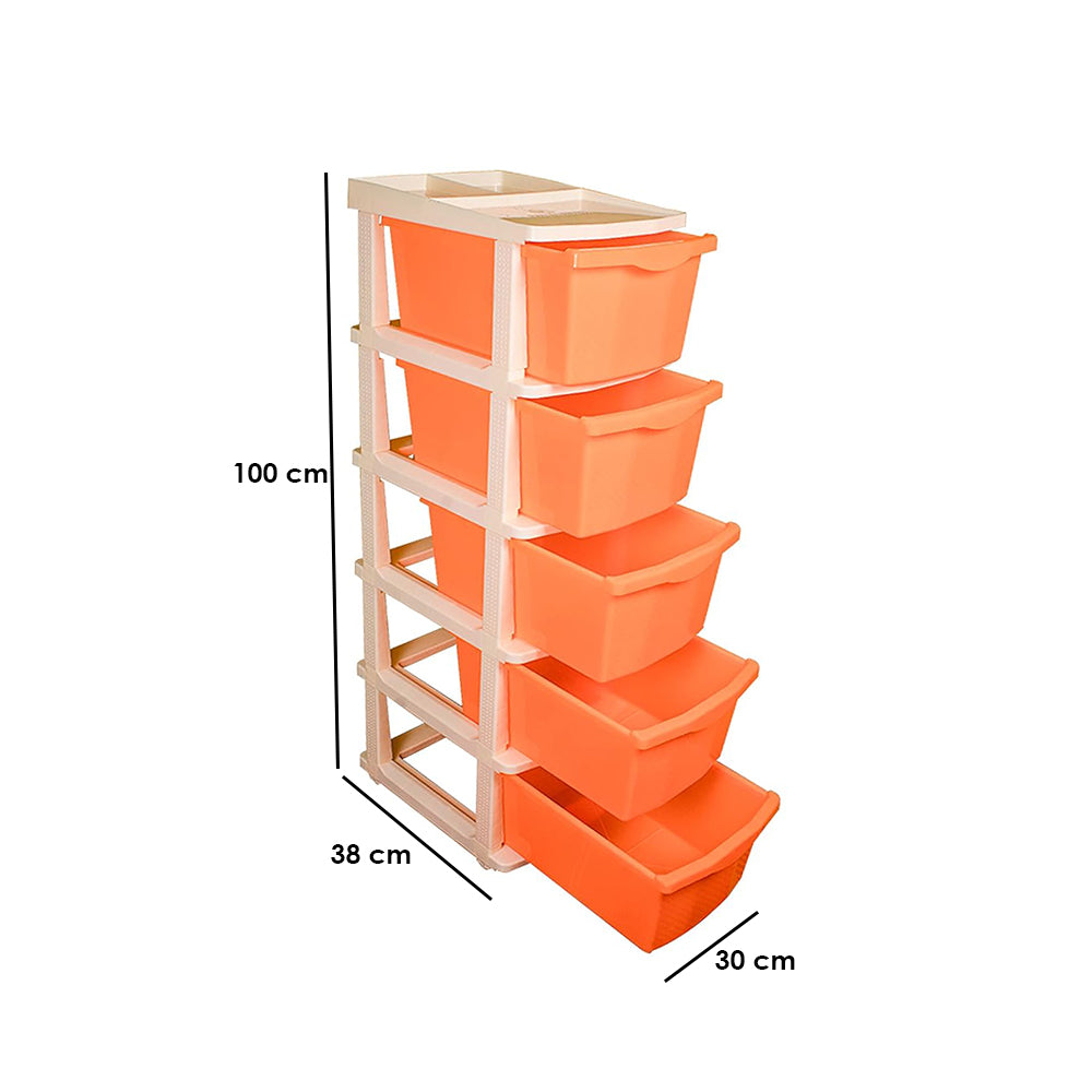 Boxo 5 Layer (Orange) Multi-Purpose Modular Drawer Storage System for Home and Office with Trolley Wheels and Anti-Slip Shoes - PARASNATH