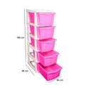 Boxo 5 Layer (Pink) Multi-Purpose Modular Drawer Storage System for Home and Office with Trolley Wheels and Anti-Slip Shoes - PARASNATH