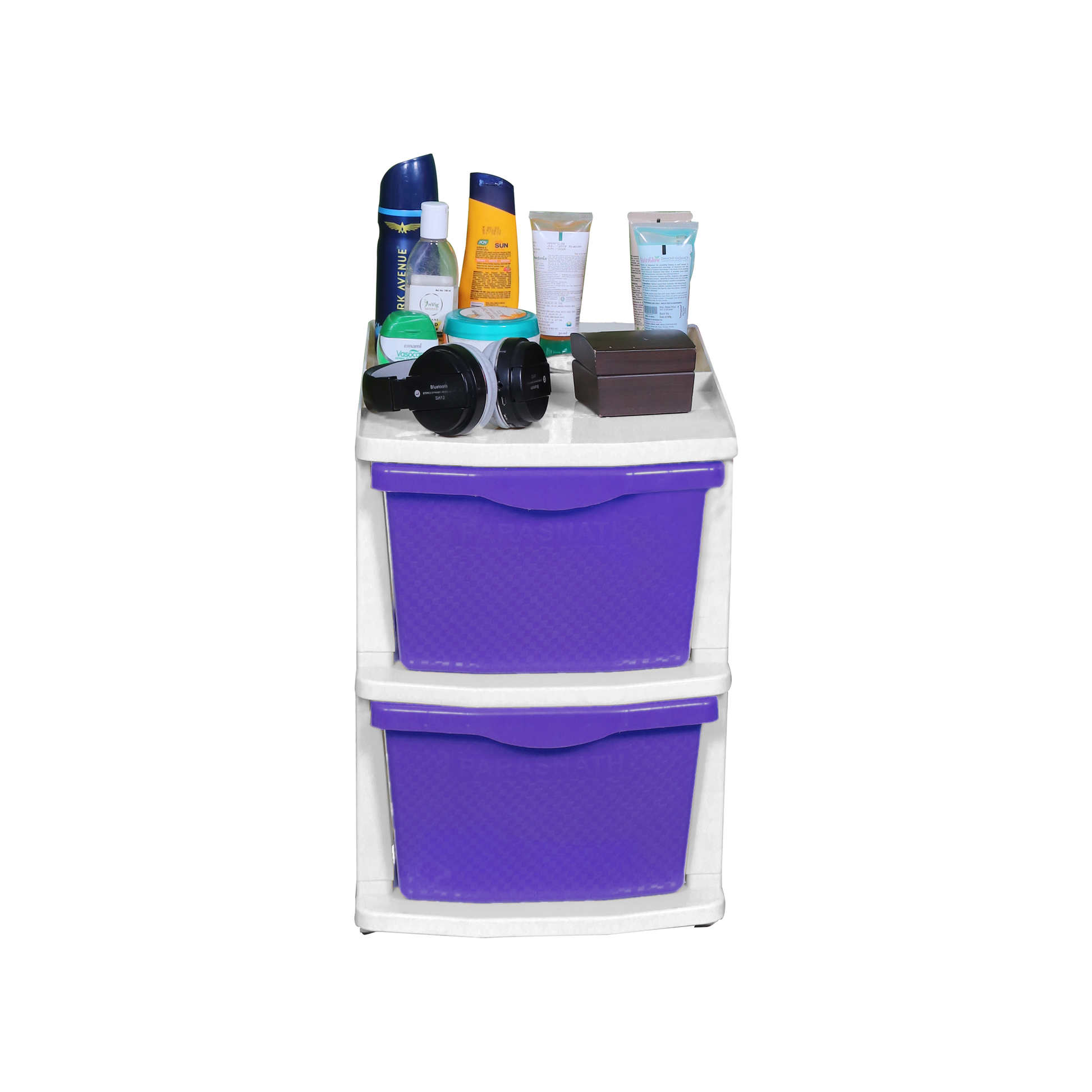 PARASNATH Boxo 2 Layer (Purple) Multi-Purpose Modular Drawer Storage System for Home and Office with Trolley Wheels and Anti-Slip Shoes - PARASNATH