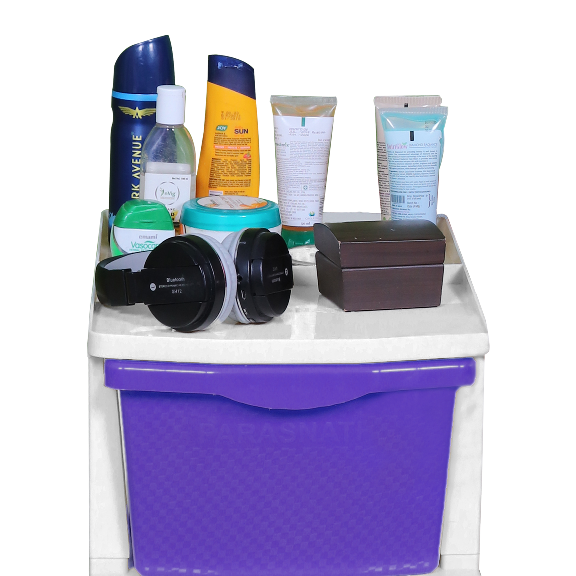 PARASNATH Boxo 2 Layer (Purple) Multi-Purpose Modular Drawer Storage System for Home and Office with Trolley Wheels and Anti-Slip Shoes - PARASNATH