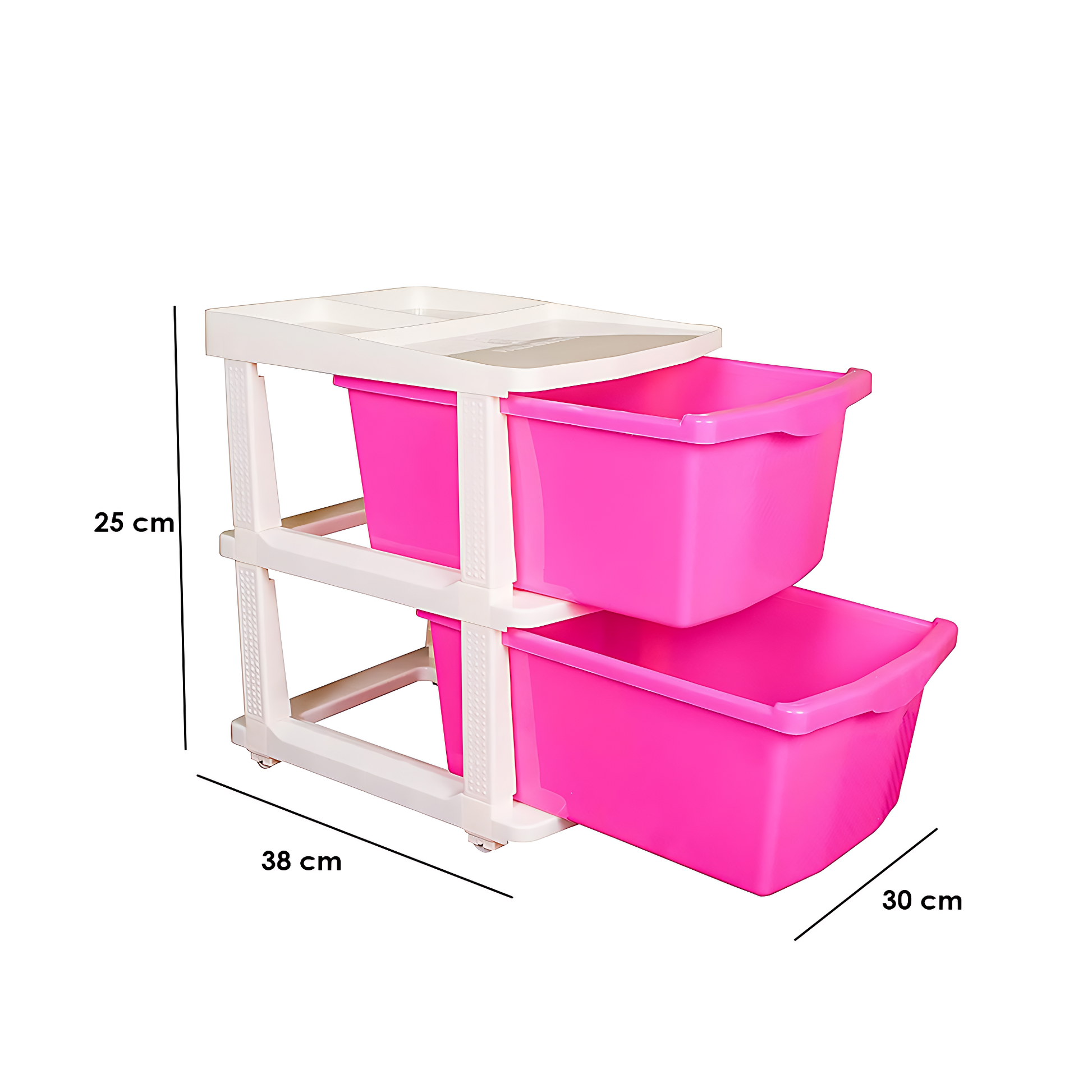 PARASNATH Boxo 2 Layer (Pink) Multi-Purpose Modular Drawer Storage System for Home and Office with Trolley Wheels and Anti-Slip Shoes - PARASNATH